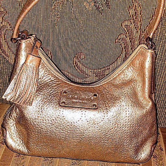 Kate Spade New York Handbags - Kate Spade New York Vintage Leather Handbag Gold Metallic Circle Design